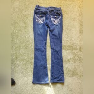 Women's Bootcut Jeans Mid Rise Flare Bottoms Vintage with Rhinestone Pockets